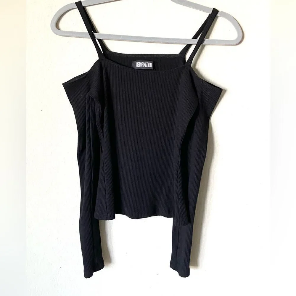 Reformation Black Crop Top Stretch Ribbed Size S